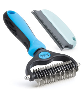 SuRbelle 2 Sided Deshedding & Dematting Undercoat Rake Brush for Dogs/Cats. Professional Dematting Comb Removes Mats Tangled & Thinning Hairs with No Scratch, Free Hair Remover Included.
