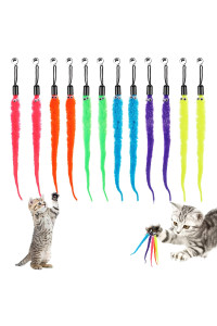 Molain Cat Wand Toy Replacement Refill -12 Pcs Furry Tail Worm with Bell Interactive Cat Chaser Toys, Kittens Wand Refills Attachments