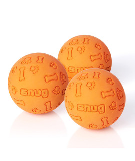 Snug Rubber Dog Balls for Small and Medium Dogs - Tennis Ball Size - Virtually Indestructible (3 Pack - Orange)