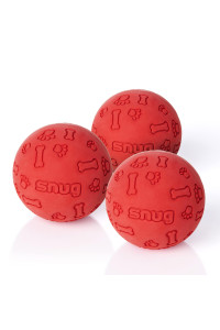 Snug Rubber Dog Balls for Small and Medium Dogs - Tennis Ball Size - Virtually Indestructible (3 Pack - Red)