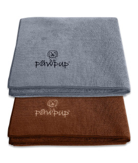 PAWPUP Dog Towel Super Absorbent - Pack of 2 - Quick Drying Super Soft Microfiber Pet Towel for Dogs, Cats and Other Pets (Brown and Grey)