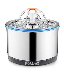 POLAME Cat Water Fountain Stainless Steel, Ultra-Quiet Cat Fountains for Drinking, Metal Cat Fountain Pet Water Fountain for Cats Inside, 84oz/2.5L with Three Water Flow for Cats, Dogs