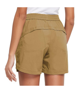 BALEAF Womens 5 Athletic Hiking Shorts Running Zipper Pockets Quick Dry Lightweight for Summer golf Workout UPF 50+ Taro Dark Khaki Size XS