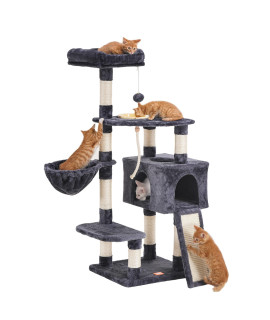 Heybly Cat Tree Cat Tower for Indoor Cats Multi-Level Cat Furniture Condo with Feeding Bowl and Scratching Board Smoky Gray HCT010G