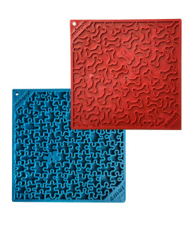 SodaPup Red Bones Blue Jigsaw eMat Bundle - Durable Lick Mat Feeder Made in USA from Non-Toxic, Pet-Safe, Food Safe Rubber for Avoiding Overfeeding, Digestive Health, calming, More