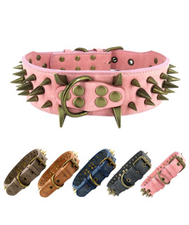The Mighty Large Spiked Studded Dog Collar - Protect Your Dog's Neck from Bites, Durable & Stylish, for Large Dogs (Pink S)