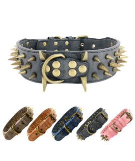 The Mighty Large Spiked Studded Dog Collar - Protect Your Dog's Neck from Bites, Durable & Stylish, for Large Dogs (Black, S)