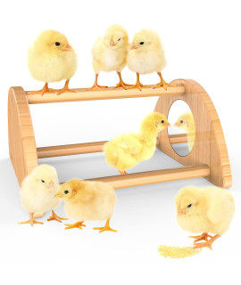 Ensayeer Mini Chick Perch with Mirror, Strong Bamboo Roosting Bar for coop and brooder, Training Perch for Baby Chicks, El Pollitos, La Pollita, Easy to Assemble and Clean, Fun Toys for Chick