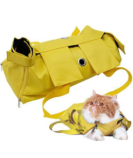 Kukaster Pet Cat?s Restraint Bag for Claw Care Nail Trimming Anti-Scratching Grooming Bag for Cats Medical Examination(Yellow-s)