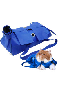 Kukaster Pet Cat?s Restraint Bag for Claw Care Nail Trimming Anti-Scratching Grooming Bag for Cats Medical Examination(Blue-m)