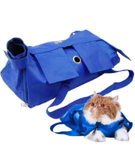 Kukaster Pet Cat?s Restraint Bag for Claw Care Nail Trimming Anti-Scratching Grooming Bag for Cats Medical Examination(Blue-m)