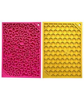 SodaPup Flower Power Honeycomb eMat Bundle - Durable Lick Mat Feeder Made in USA from Non-Toxic, Pet-Safe, Food Safe Rubber for Avoiding Overfeeding, Digestive Health, calming, More