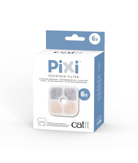 catit PIXI cat Drinking Fountain Filter, Replacement Triple Action Water Filter, 6-Pack, White