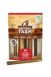 Natural Farm Collagen Sticks 6-Inch Dog Chews - Odor-Free, 95% Natural Collagen Supports Healthy Joints, Skin & Coat - Small, Medium Dogs - Lasts 20% More (6 inch, 5 Pack)