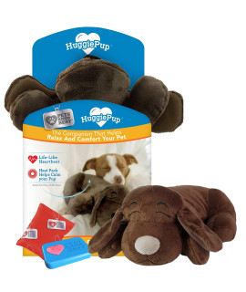 HuggiePup by Pets Know Best- Cuddly Puppy Behavioral Aid Toy, Great for Crate Training- Pulsing Heartbeat, Heating Pack- Chocolate Dog