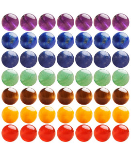 7 chakra Natural Stone Beads, 42pcs 10mm Round colorful genuine Real Stone, Loose Smooth Beading crystal gemstone with Free Elastic String for Bracelet Necklace Earrings Jewelry Making