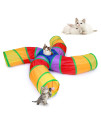 EGETOTA Cat Tunnel, 4 Way S Shape Collapsible Tube with Interactive Ball & Storage Bag, Pet Toys for Small Pets, Cat, Puppy, Kitty, Kitten, Rabbit (Rainbow)