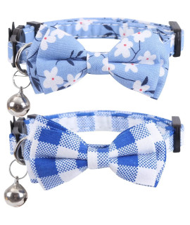 Lamphyface 2 Pack/Set Cat Collar Breakaway with Cute Bow Tie and Bell Plaid Flower for Kitty Adjustable Safety
