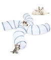 EGETOTA Cat Tunnel, 4 Way S Shape Collapsible Tube with Interactive Ball & Storage Bag, Pet Toys for Small Pets, Cat, Puppy, Kitty, Kitten, Rabbit (White & Gray)