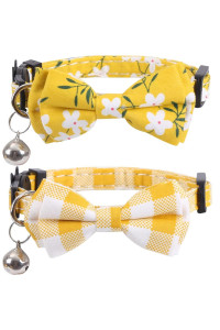 Lamphyface 2 Pack/Set Cat Collar Breakaway with Cute Bow Tie and Bell Plaid Flower for Kitty Adjustable Safety