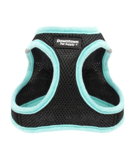 Downtown Pet Supply Step in Dog Harness for Small Dogs No Pull, X-Small, Black w/Light Blue Trim - Adjustable Harness with Padded Mesh Fabric and Reflective Trim - Buckle Strap Harness for Dogs