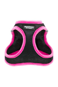 Downtown Pet Supply Step in Dog Harness for Small Dogs No Pull, Medium, Black w/Pink Trim - Adjustable Harness with Padded Mesh Fabric and Reflective Trim - Buckle Strap Harness for Dogs