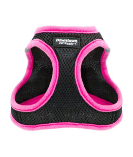 Downtown Pet Supply Step in Dog Harness for Small Dogs No Pull, Medium, Black w/Pink Trim - Adjustable Harness with Padded Mesh Fabric and Reflective Trim - Buckle Strap Harness for Dogs