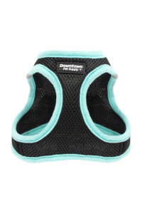 Downtown Pet Supply Step in Dog Harness for Small Dogs No Pull, Small, Black w/Light Blue Trim - Adjustable Harness with Padded Mesh Fabric and Reflective Trim - Buckle Strap Harness for Dogs
