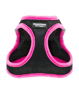Downtown Pet Supply Step in Dog Harness for Small Dogs No Pull, Large, Black w/Pink Trim - Adjustable Harness with Padded Mesh Fabric and Reflective Trim - Buckle Strap Harness for Dogs