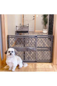 MYPET North States Paws Portable Pet Gate: 26-40 Wide. Pressure Mount. No Tools Needed. Made in USA. Dog Gate 23 Tall, Expandable, Durable Dog Gates for Doorways, Fieldstone Gray