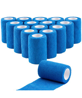16 Pack Self Adhesive Bandage Wrap 3 inch, Self Sticking Bandage Wrap, Wound Wrap Self Adherent for Wrist Ankle Sprains, Swelling, Vet Wrap for Horses Pet Animals(Blue)
