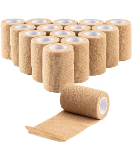 16 Pack Self Adhesive Bandage Wrap 3 inch, Self Sticking Bandage Wrap, Wound Wrap Self Adherent for Wrist Ankle Sprains, Vet Wrap for Animals Pet(Beige)