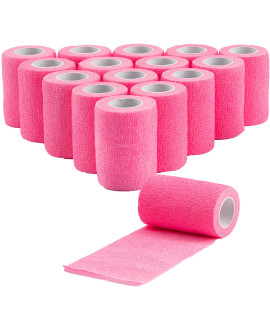 16 Pack Self Adhesive Bandage Wrap 3 inch, Self Sticking Bandage Wrap, Wound Wrap Self Adherent for Wrist Ankle Sprains, Vet Wrap for Animals Pet(Pink)