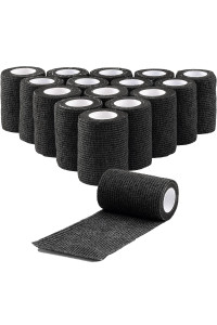 16 Pack Self Adhesive Bandage Wrap 3 inch, Self Sticking Bandage Wrap, Wound Wrap Self Adherent for Wrist Ankle Sprains, Vet Wrap for Animals Pet(Black)