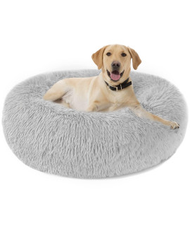 Calming Dog Bed for Large Dogs - 31.5 Donut Round Pet Bed for Medium Large Size Dogs - Plush Faux Fur Cuddler Dog Beds, Fits up to 50 lbs - Waterproof Non-Slip Bottom