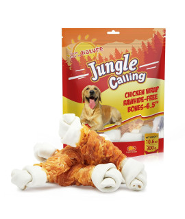 Jungle Calling Rawhide Free Dog Bones, 6.5 Real Chicken Wrapped Dog Chew Bones for Medium and Large Dogs Training Treats