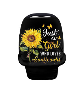 ZFRXIgN Sunflower car Seat Seat cover Nursing canopy for Baby Breastfeeding Scarf carseat cover for Shopping cart, High chair Love Sunflowers Black