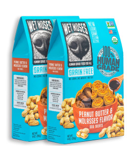 Wet Noses Grain-Free Organic Crunchy Dog Treats - for All Pet Sizes, Breeds - All-Natural Treat - 100% Human-Grade - Delicious Snacks for Dogs - Peanut Butter Molasses, 14 Ounce (Pack of 2)