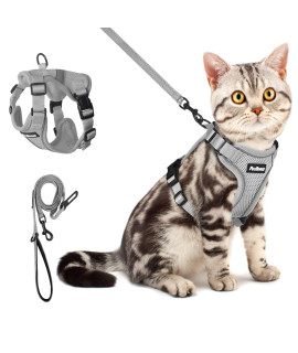 PetBonus Adjustable Cat Harness and Leash, Escape Proof Breathable Pet Vest Harnesses for Walking, Easy Control Reflective Leash and Harness Set Jacket for Cats, Kitten, Kitty (Grey, Small)