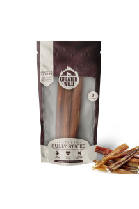 GREATER WILD Beef Bully Sticks Dog Treats, 3 6 Sticks - Single Ingredient, All Natural, Long Lasting Dog Chews for Large and Small Dogs - 100% Digestible