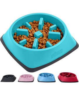 Gorilla Grip 100% BPA Free Slow Feeder Cat and Dog Bowl, Slows Down Pets Eating, Prevents Overeating, Puppy Training, Large, Small Breeds, Fun Puzzle Design, Wet Dry Food, Cats, Dogs 2 Cups, Turquoise