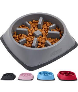 Gorilla Grip 100% BPA Free Slow Feeder Cat and Dog Bowl, Slows Down Pets Eating, Prevents Overeating, Puppy Training, Large, Small Breeds, Fun Puzzle Design, Wet Dry Food, Cats, Dogs 2 Cups, Gray