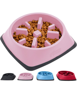 Gorilla Grip 100% BPA Free Slow Feeder Cat and Dog Bowl, Slows Down Pets Eating, Prevents Overeating, Puppy Training, Large, Small Breeds, Fun Puzzle Design, Wet Dry Food, Cats, Dogs 1 Cup, Pink