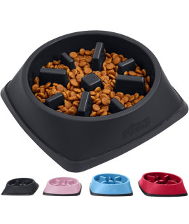 Gorilla Grip 100% BPA Free Slow Feeder Cat and Dog Bowl, Slows Down Pets Eating, Prevents Overeating, Puppy Training, Large, Small Breeds, Fun Puzzle Design, Wet Dry Food, Cats, Dogs 4 Cups, Black