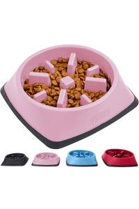 Gorilla Grip 100% BPA Free Slow Feeder Cat and Dog Bowl, Slows Down Pets Eating, Prevents Overeating, Puppy Training, Large, Small Breeds, Fun Puzzle Design, Wet Dry Food, Cats, Dogs 4 Cups, Pink