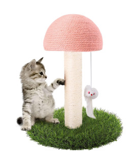 GiftParty Cat Scratching Post, Mushroom Claw Scratching Post for Kitty, Natural Sisal Cat Scratchers Pole with Hanging Mouse Cat Interactive Toys, LGrassPink