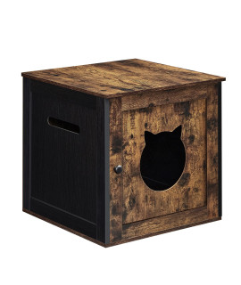 FEANDREA Cat Litter Box Furniture, Hidden Litter Box Enclosure Cabinet with Single Door, Indoor Cat House, End Table, Nightstand, Rustic Brown and Black UPCL004X02