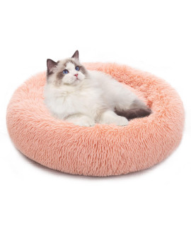 PEOPLE&PETS Soft Long Plush Pet Bed, Calming Self-Warming Round Donut Cuddler, Fluffy Dog Cat Cushion Bed with Anti-Slip & Waterproof Bottom(24, Pink)
