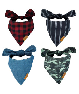 Remy+Roo Dog Bandanas - 4 Pack | Timeless Set | Premium Durable Fabric | Patented Shape | Adjustable Fit | Multiple Sizes Offered (XL)