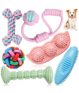 JMZDS&JL Dog Chew Toys for Puppies, 6 Pack Pet Teething Toys for Playtime and Teeth Cleaning, Squeaky Toys for Dogs Rubber Ball Dog Rope Toy Durable Pet Toys for Dogs Interactive Plush Dog Toys